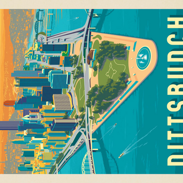 Darstellung des Puzzle Motivs Pittsburgh, PA: Bird's Eye View, Vintage Poster 1000 Puzzle 3D Modell