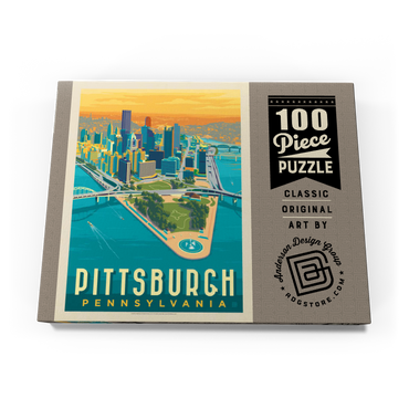 Darstellung des Puzzle Motivs Pittsburgh, PA: Bird's Eye View, Vintage Poster 100 Puzzle Schachtel Ansicht3