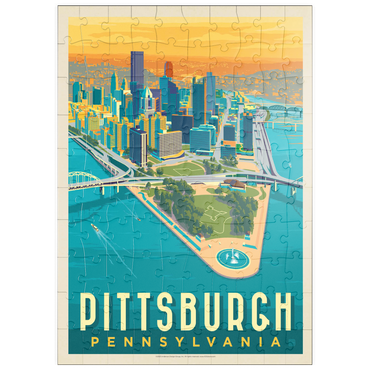 Darstellung des Puzzle Motivs puzzleplate Pittsburgh, PA: Bird's Eye View, Vintage Poster 100 Puzzle