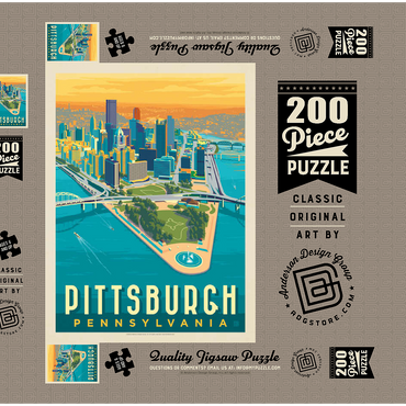 Darstellung des Puzzle Motivs Pittsburgh, PA: Bird's Eye View, Vintage Poster 200 Puzzle Schachtel 3D Modell