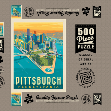 Darstellung des Puzzle Motivs Pittsburgh, PA: Bird's Eye View, Vintage Poster 500 Puzzle Schachtel 3D Modell
