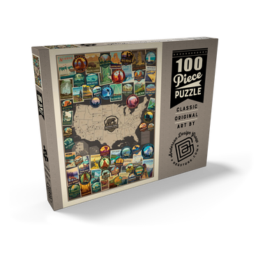 Darstellung des Puzzle Motivs 63-Image National Parks Collage Map, Vintage Poster 100 Puzzle Schachtel Ansicht2