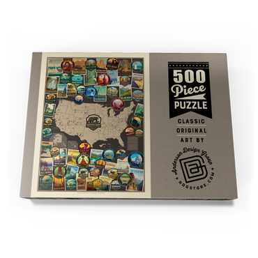 Darstellung des Puzzle Motivs 63-Image National Parks Collage Map, Vintage Poster 500 Puzzle Schachtel Ansicht3
