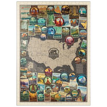 Darstellung des Puzzle Motivs puzzleplate 63-Image National Parks Collage Map, Vintage Poster 500 Puzzle