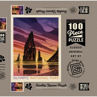 Darstellung des Puzzle Motivs Olympic National Park: Pelican Sunset, Vintage Poster 100 Puzzle Schachtel 3D Modell
