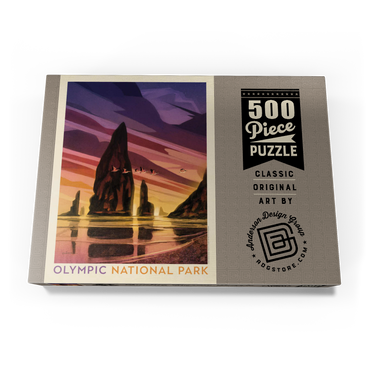 Darstellung des Puzzle Motivs Olympic National Park: Pelican Sunset, Vintage Poster 500 Puzzle Schachtel Ansicht3