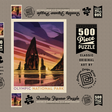 Darstellung des Puzzle Motivs Olympic National Park: Pelican Sunset, Vintage Poster 500 Puzzle Schachtel 3D Modell