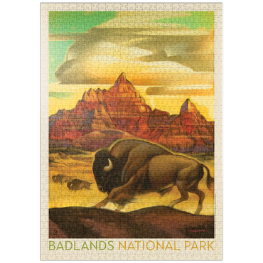 Darstellung des Puzzle Motivs puzzleplate Badlands National Park: Rumbling Herd, Vintage Poster 1000 Puzzle