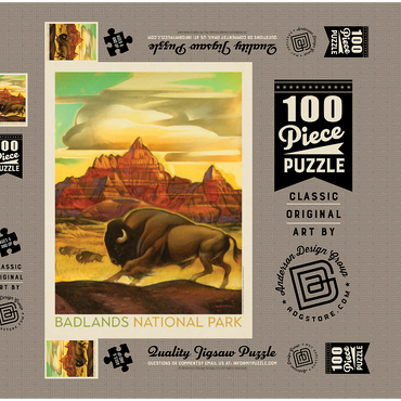 Darstellung des Puzzle Motivs Badlands National Park: Rumbling Herd, Vintage Poster 100 Puzzle Schachtel 3D Modell