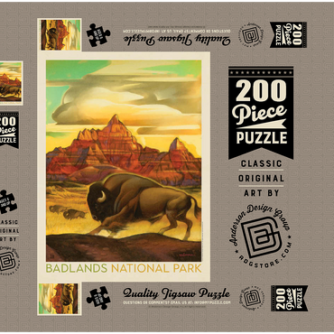 Darstellung des Puzzle Motivs Badlands National Park: Rumbling Herd, Vintage Poster 200 Puzzle Schachtel 3D Modell