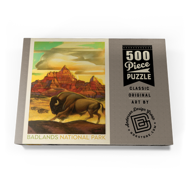 Darstellung des Puzzle Motivs Badlands National Park: Rumbling Herd, Vintage Poster 500 Puzzle Schachtel Ansicht3
