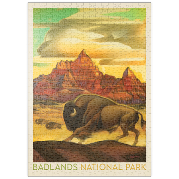 Darstellung des Puzzle Motivs puzzleplate Badlands National Park: Rumbling Herd, Vintage Poster 500 Puzzle