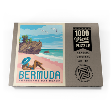 Darstellung des Puzzle Motivs Bermuda: Horseshoe Bay Beach, Vintage Poster 1000 Puzzle Schachtel Ansicht3