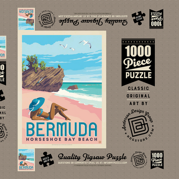 Darstellung des Puzzle Motivs Bermuda: Horseshoe Bay Beach, Vintage Poster 1000 Puzzle Schachtel 3D Modell