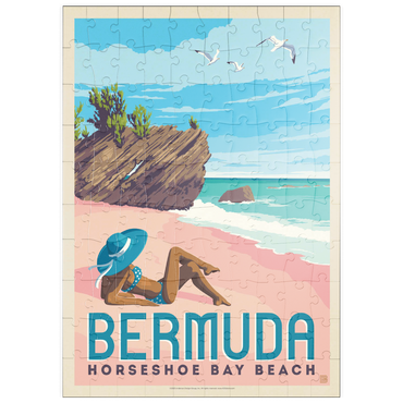 Darstellung des Puzzle Motivs puzzleplate Bermuda: Horseshoe Bay Beach, Vintage Poster 100 Puzzle