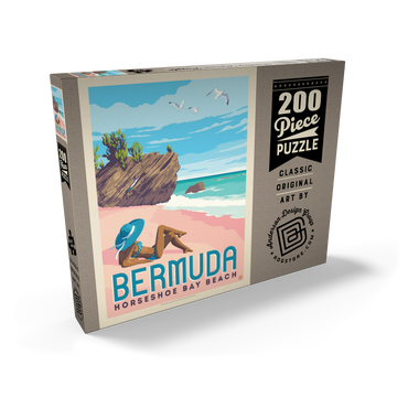 Darstellung des Puzzle Motivs Bermuda: Horseshoe Bay Beach, Vintage Poster 200 Puzzle Schachtel Ansicht2