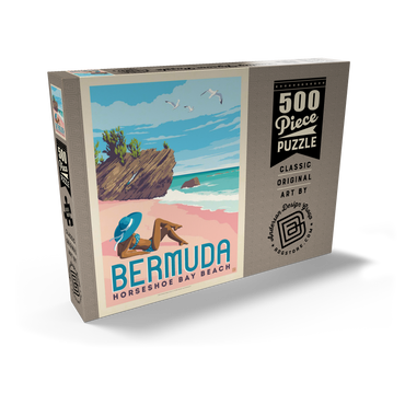Darstellung des Puzzle Motivs Bermuda: Horseshoe Bay Beach, Vintage Poster 500 Puzzle Schachtel Ansicht2