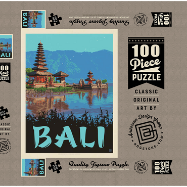 Darstellung des Puzzle Motivs Bali: Ein atemberaubendes tropisches Paradies, Vintage Poster 100 Puzzle Schachtel 3D Modell