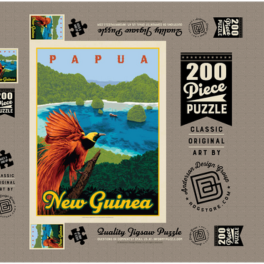 Darstellung des Puzzle Motivs Papua New Guinea: Ein Paradies biologischer Vielfalt, Vintage Poster 200 Puzzle Schachtel 3D Modell
