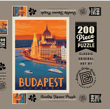 Darstellung des Puzzle Motivs Hungary: Budapest, Vintage Poster 200 Puzzle Schachtel 3D Modell