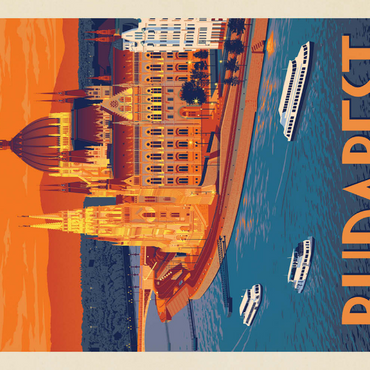 Darstellung des Puzzle Motivs Hungary: Budapest, Vintage Poster 500 Puzzle 3D Modell