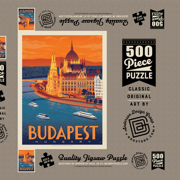 Darstellung des Puzzle Motivs Hungary: Budapest, Vintage Poster 500 Puzzle Schachtel 3D Modell