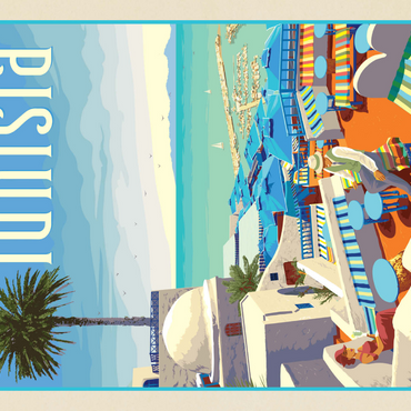 Darstellung des Puzzle Motivs Tunesien: Eine Reise durch Geschichte und Schönheit, Vintage Poster 1000 Puzzle 3D Modell