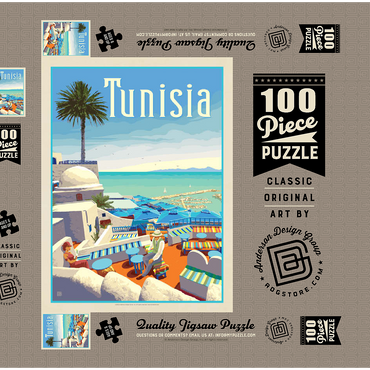 Darstellung des Puzzle Motivs Tunesien: Eine Reise durch Geschichte und Schönheit, Vintage Poster 100 Puzzle Schachtel 3D Modell