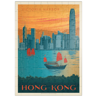 Darstellung des Puzzle Motivs puzzleplate China: Hong Kong, Victoria Harbor, Vintage Poster 100 Puzzle