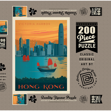 Darstellung des Puzzle Motivs China: Hong Kong, Victoria Harbor, Vintage Poster 200 Puzzle Schachtel 3D Modell