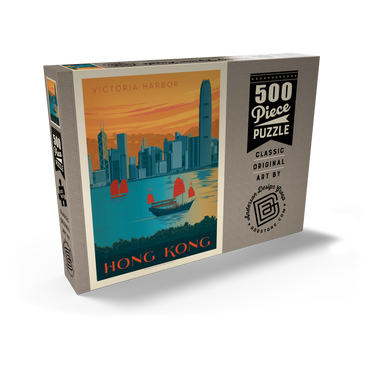 Darstellung des Puzzle Motivs China: Hong Kong, Victoria Harbor, Vintage Poster 500 Puzzle Schachtel Ansicht2