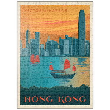 Darstellung des Puzzle Motivs puzzleplate China: Hong Kong, Victoria Harbor, Vintage Poster 500 Puzzle