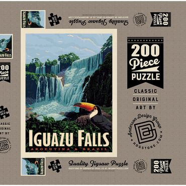 Darstellung des Puzzle Motivs Iguazú Falls: Argentina & Brazil, Vintage Poster 200 Puzzle Schachtel 3D Modell
