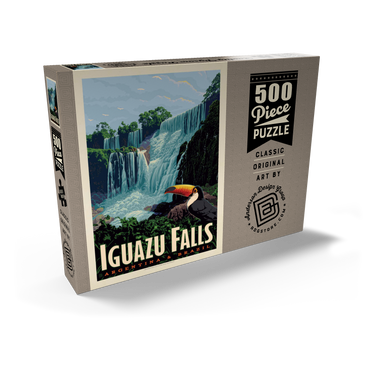 Darstellung des Puzzle Motivs Iguazú Falls: Argentina & Brazil, Vintage Poster 500 Puzzle Schachtel Ansicht2