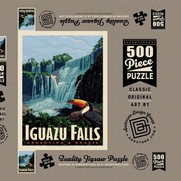 Darstellung des Puzzle Motivs Iguazú Falls: Argentina & Brazil, Vintage Poster 500 Puzzle Schachtel 3D Modell