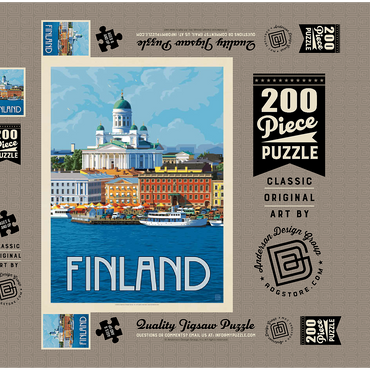 Darstellung des Puzzle Motivs Finland: Helsinki, Vintage Poster 200 Puzzle Schachtel 3D Modell