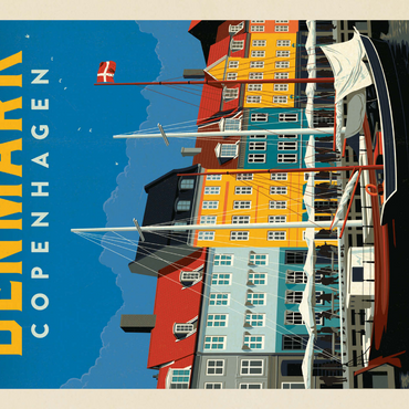 Darstellung des Puzzle Motivs Denmark: Copenhagen, Vintage Poster 1000 Puzzle 3D Modell