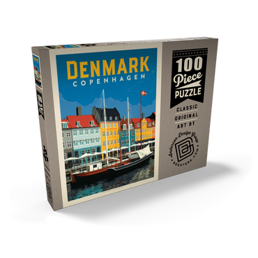 Darstellung des Puzzle Motivs Denmark: Copenhagen, Vintage Poster 100 Puzzle Schachtel Ansicht2