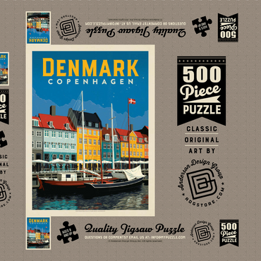 Darstellung des Puzzle Motivs Denmark: Copenhagen, Vintage Poster 500 Puzzle Schachtel 3D Modell