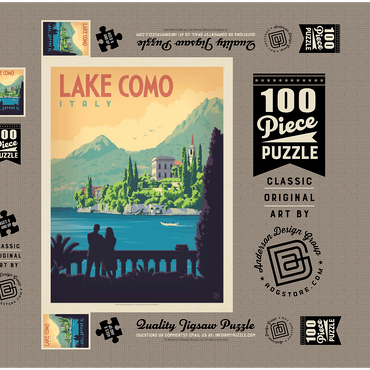 Darstellung des Puzzle Motivs Italy: Lake Como, Vintage Poster 100 Puzzle Schachtel 3D Modell