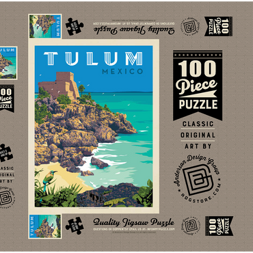 Darstellung des Puzzle Motivs Mexico: Tulum, Vintage Poster 100 Puzzle Schachtel 3D Modell