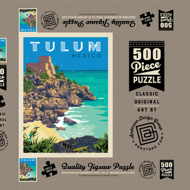 Darstellung des Puzzle Motivs Mexico: Tulum, Vintage Poster 500 Puzzle Schachtel 3D Modell