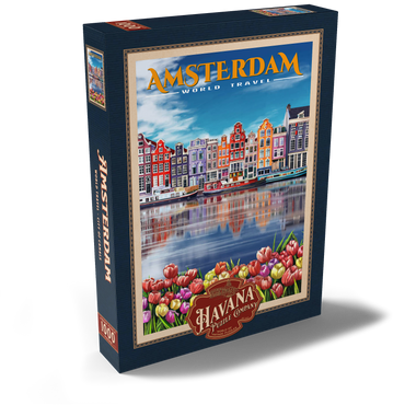 Darstellung des Puzzle Motivs Amsterdam, Netherlands - City of Canals, Vintage Travel Poster 1000 Puzzle Schachtel Ansicht2