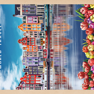 Darstellung des Puzzle Motivs Amsterdam, Netherlands - City of Canals, Vintage Travel Poster 1000 Puzzle 3D Modell