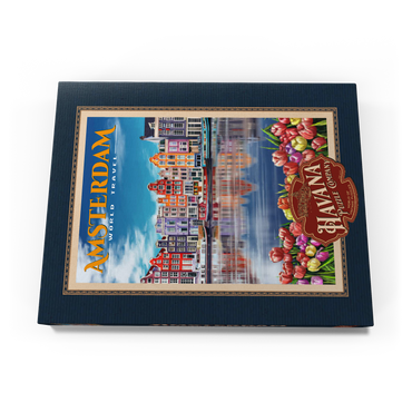 Darstellung des Puzzle Motivs Amsterdam, Netherlands - City of Canals, Vintage Travel Poster 100 Puzzle Schachtel Ansicht3
