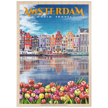 Darstellung des Puzzle Motivs puzzleplate Amsterdam, Netherlands - City of Canals, Vintage Travel Poster 100 Puzzle
