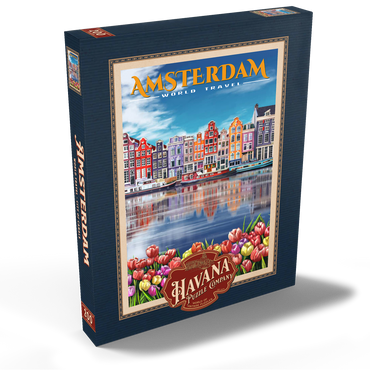 Darstellung des Puzzle Motivs Amsterdam, Netherlands - City of Canals, Vintage Travel Poster 200 Puzzle Schachtel Ansicht2