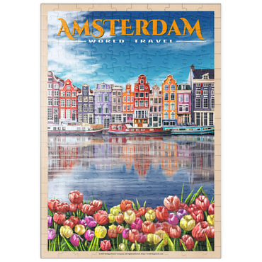 Darstellung des Puzzle Motivs puzzleplate Amsterdam, Netherlands - City of Canals, Vintage Travel Poster 200 Puzzle