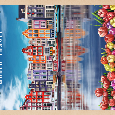 Darstellung des Puzzle Motivs Amsterdam, Netherlands - City of Canals, Vintage Travel Poster 200 Puzzle 3D Modell