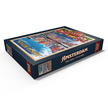 Darstellung des Puzzle Motivs Amsterdam, Netherlands - City of Canals, Vintage Travel Poster 500 Puzzle Schachtel Ansicht1